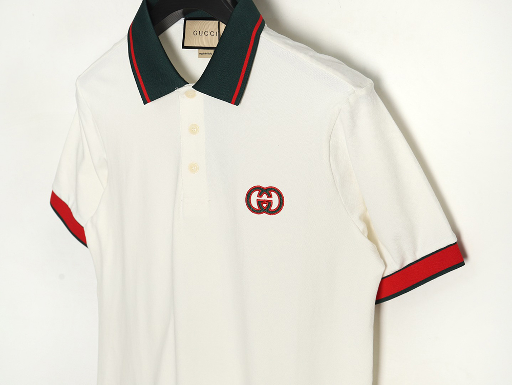 Gucci short-sleeved polo shirt with red cuffs and double G embroidery