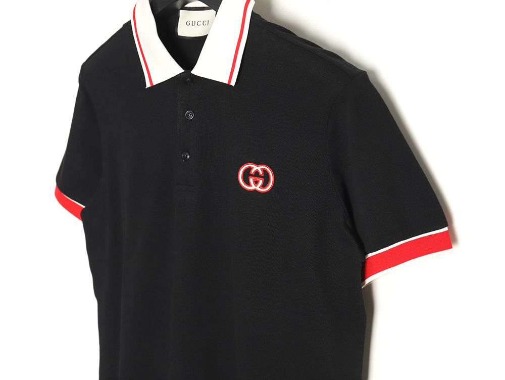 Gucci short-sleeved polo shirt with red cuffs and double G embroidery TSK1