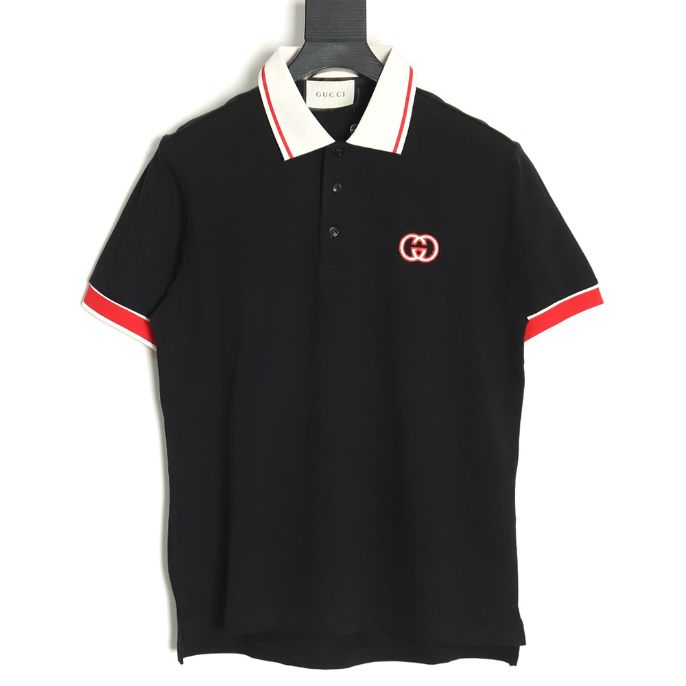 Gucci short-sleeved polo shirt with red cuffs and double G embroidery TSK1