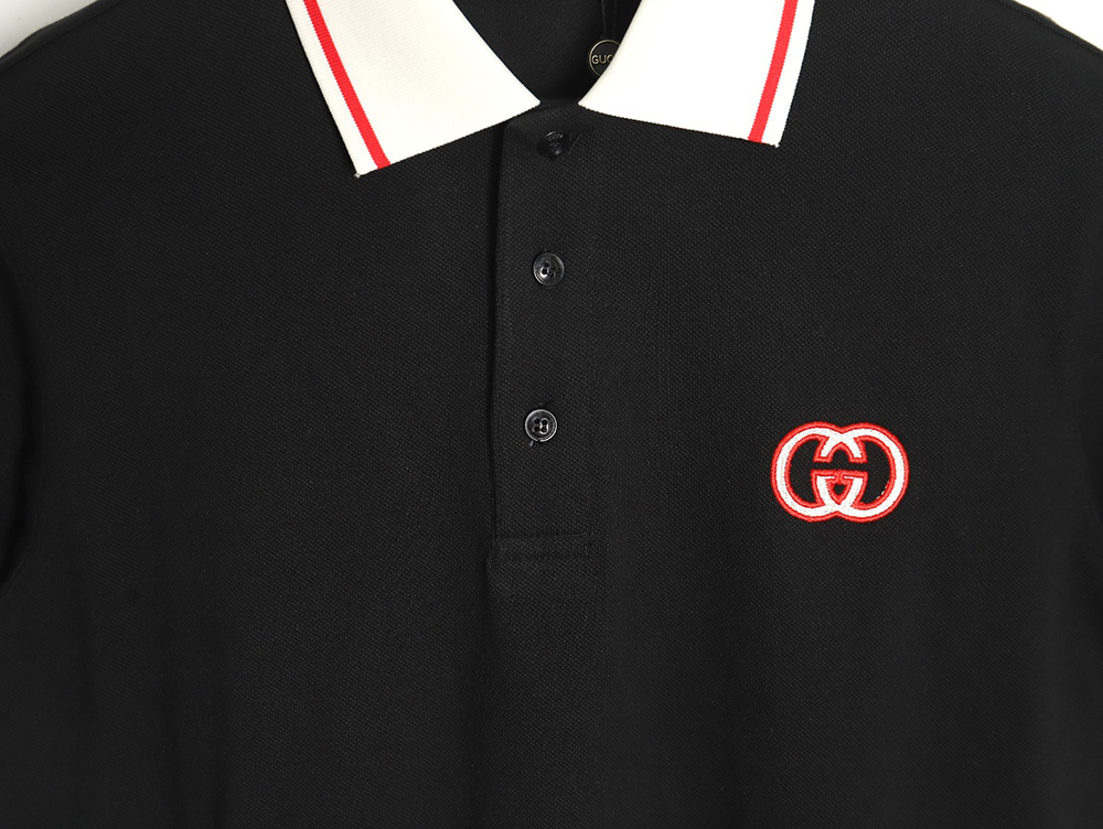 Gucci short-sleeved polo shirt with red cuffs and double G embroidery TSK1