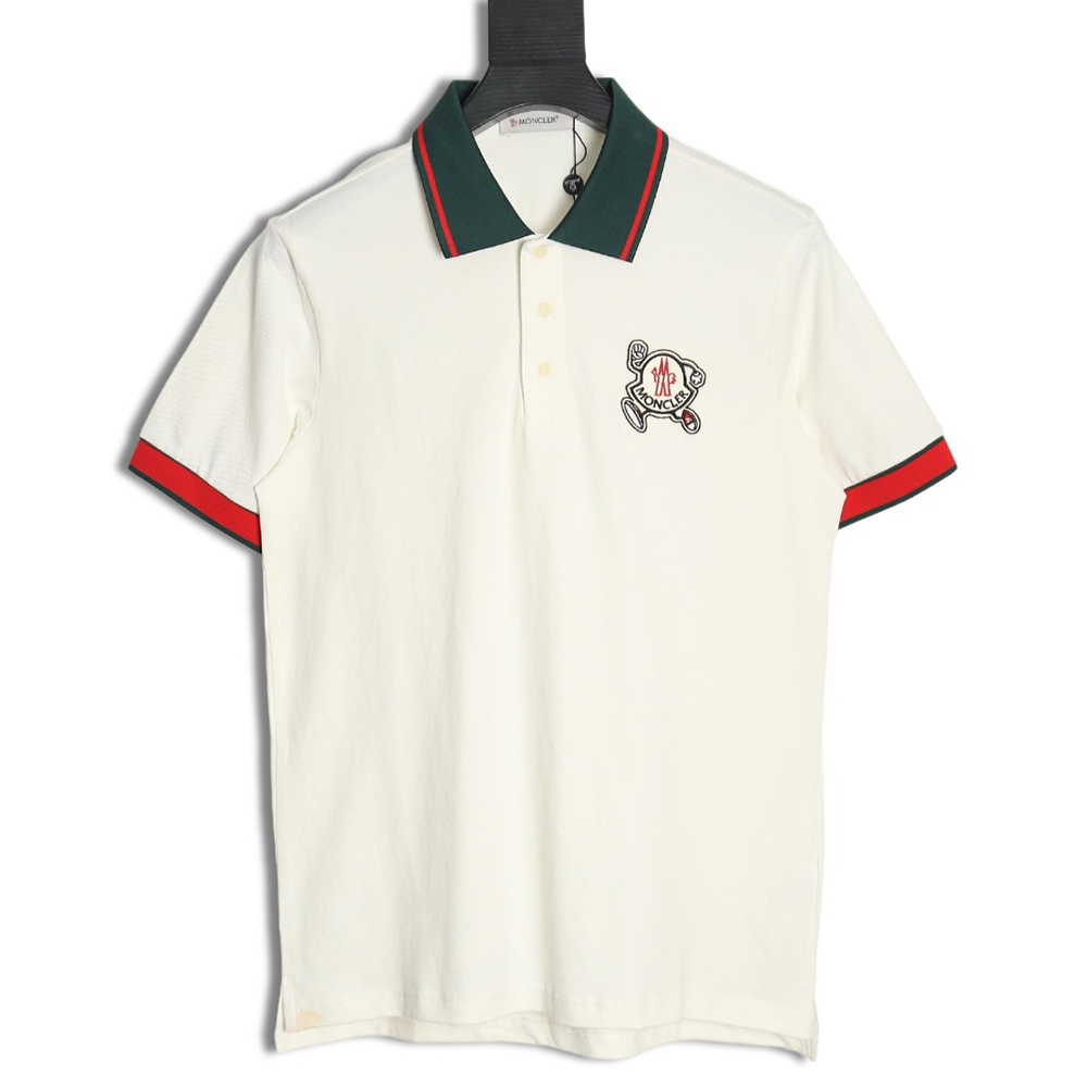 Moncler running man embroidered badge short sleeve polo shirt