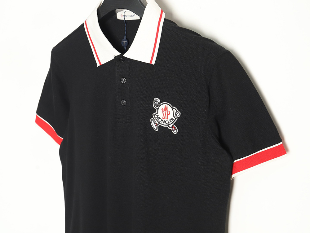 Moncler running man embroidered badge short sleeve polo shirt TSK1