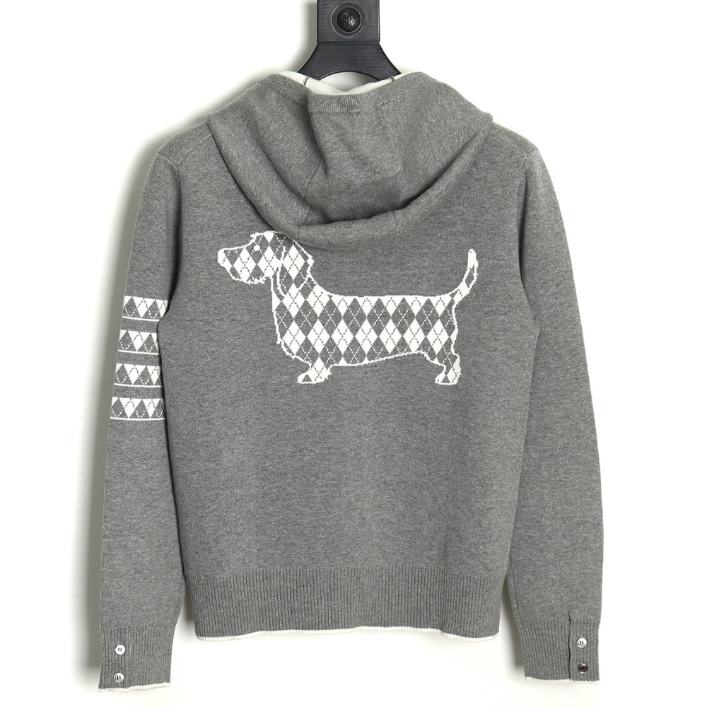 Thom Browne Diamond Dachshund Hooded Knitted Jacket