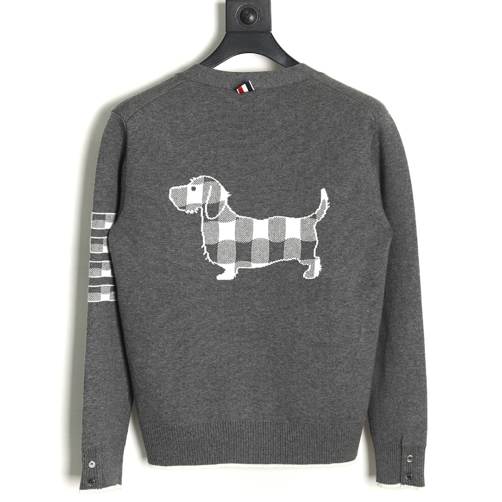 Thom Browne Plaid Dachshund Cardigan Sweater