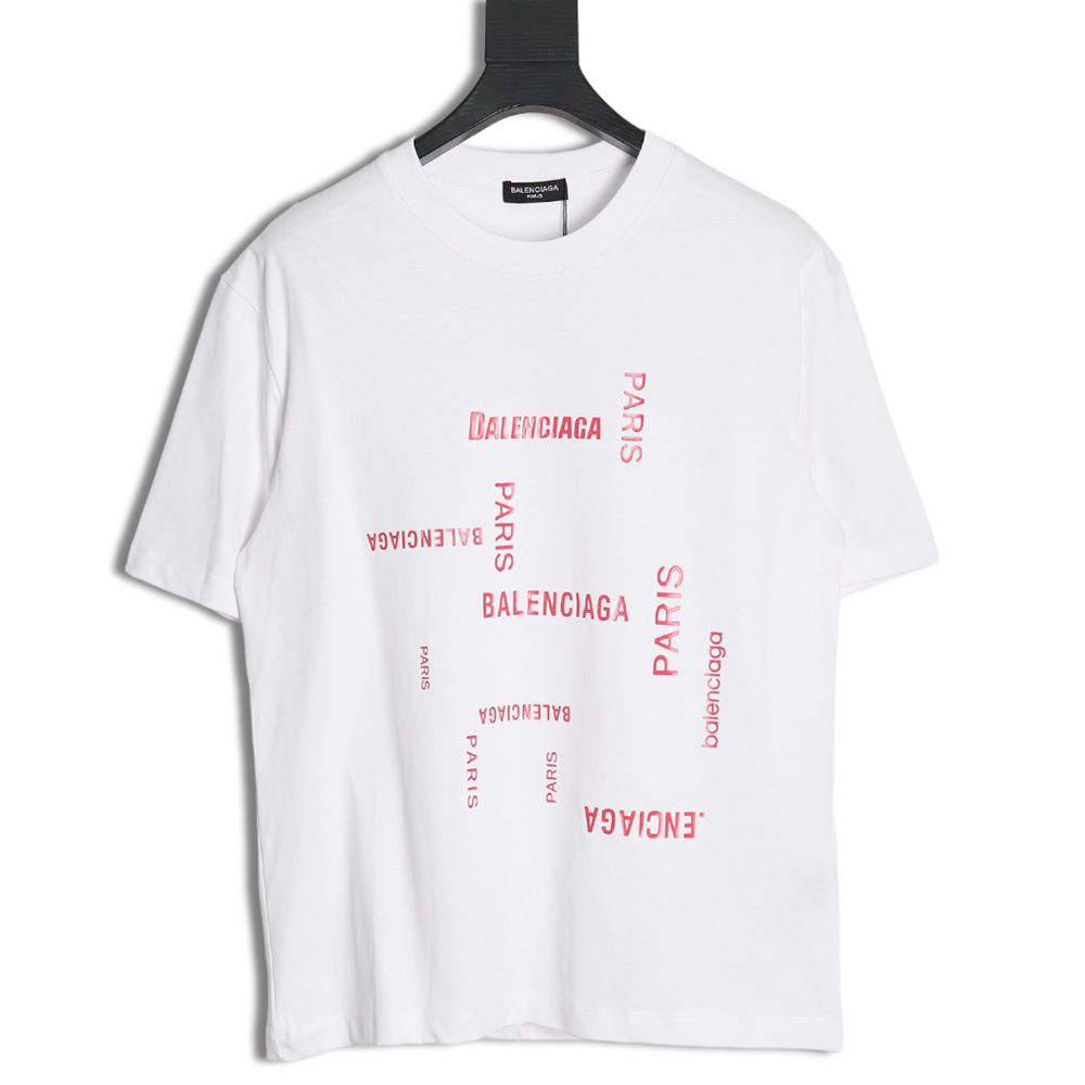 Balenciaga pink letter print short sleeves