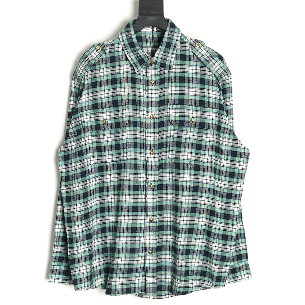 Celine Green Check Long Sleeve Shirt