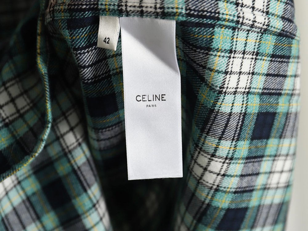 Celine Green Check Long Sleeve Shirt