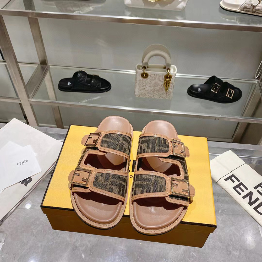 Fendi Feel Brown FF fabric slides