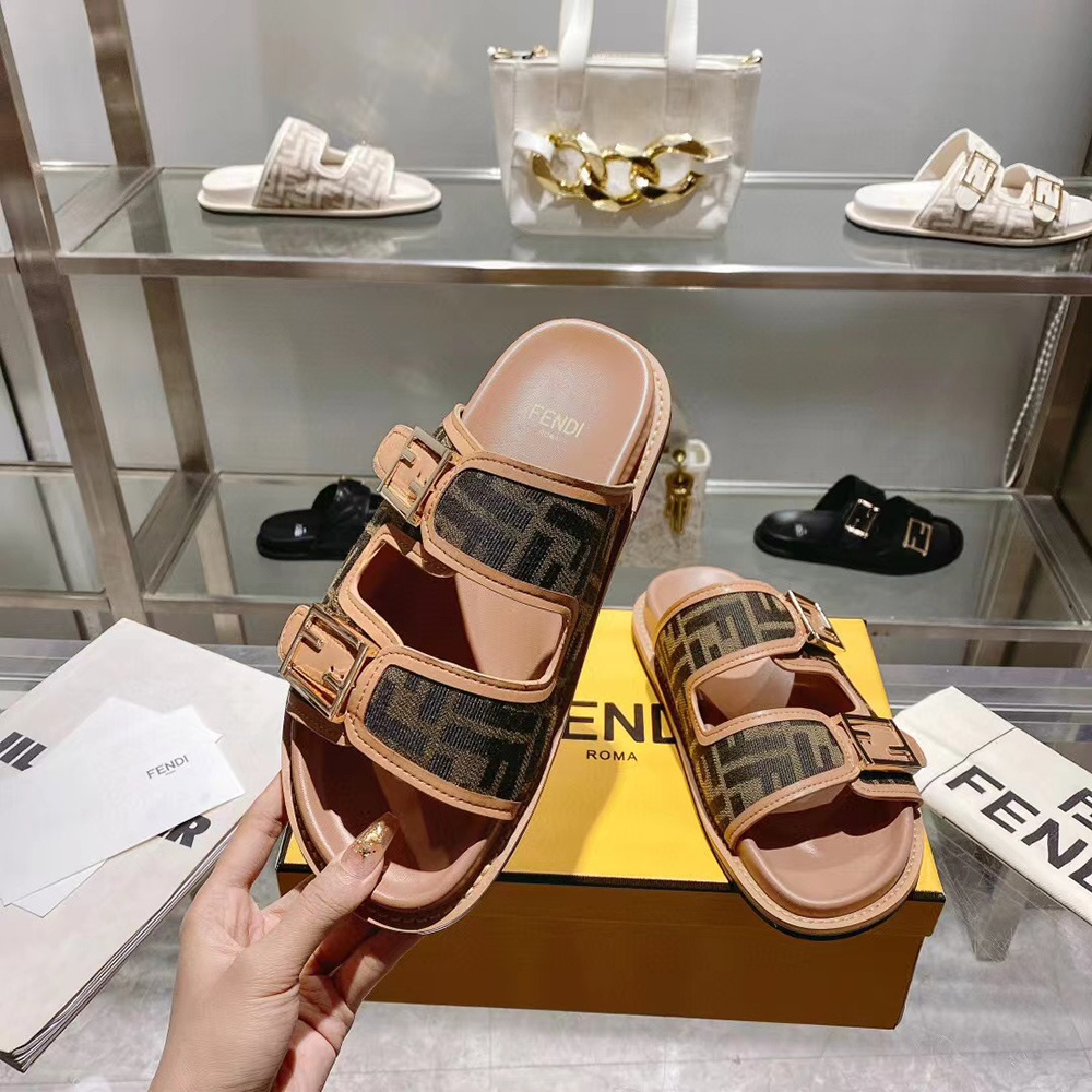 Fendi Feel Brown FF fabric slides