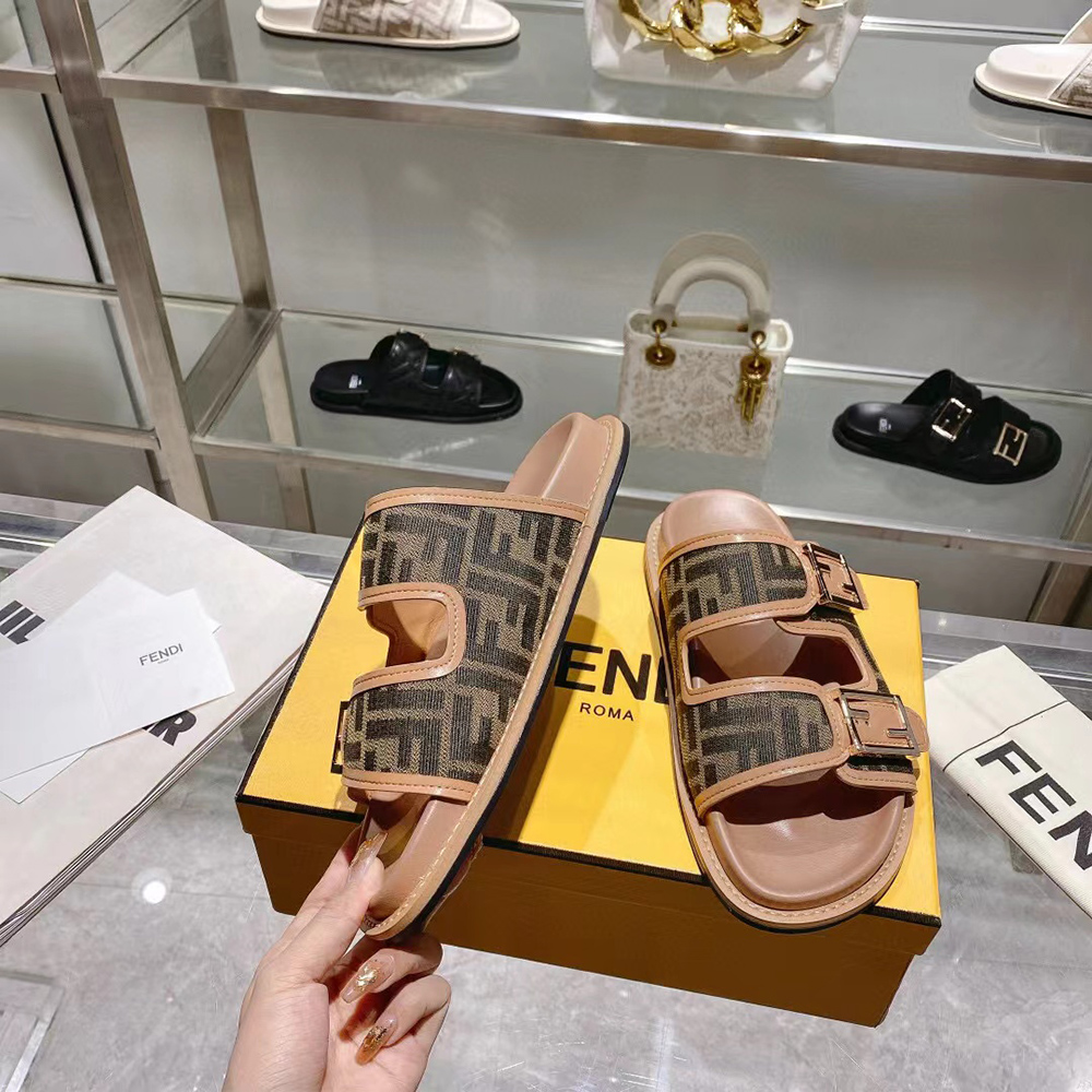 Fendi Feel Brown FF fabric slides