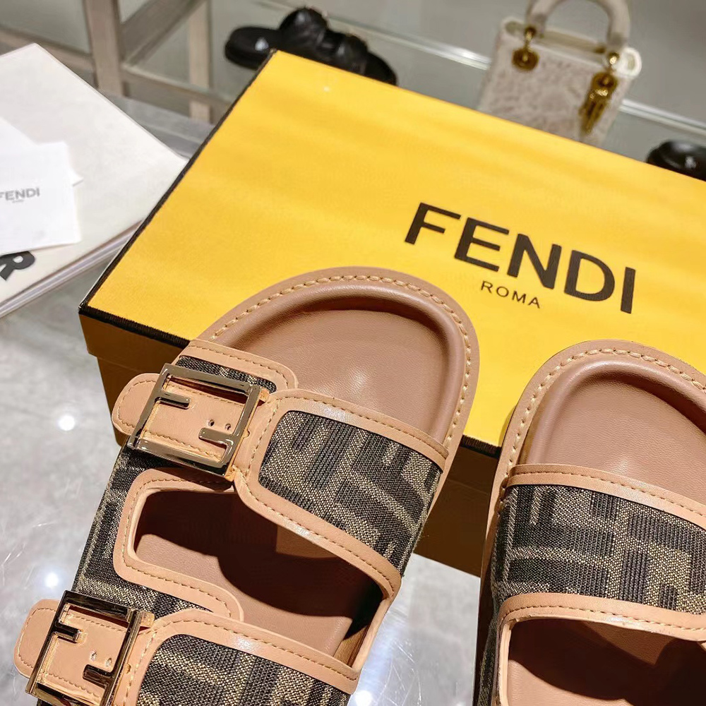 Fendi Feel Brown FF fabric slides