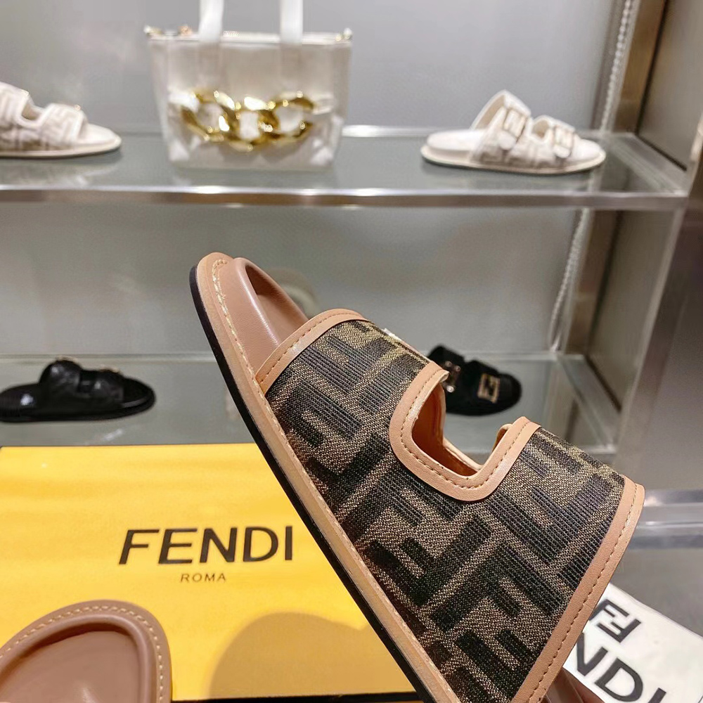 Fendi Feel Brown FF fabric slides