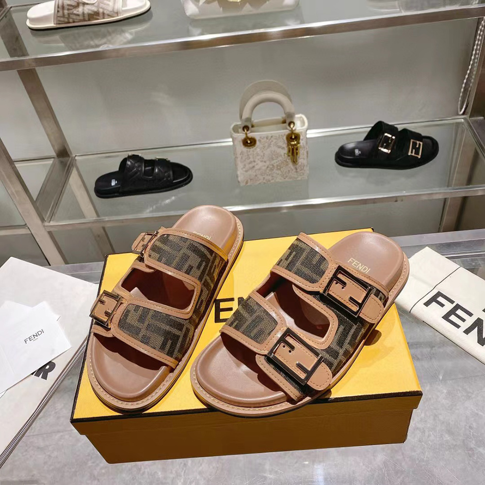 Fendi Feel Brown FF fabric slides