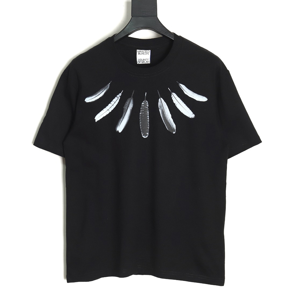 Marcelo Burlon Colorful Shoulder Feather Short Sleeve