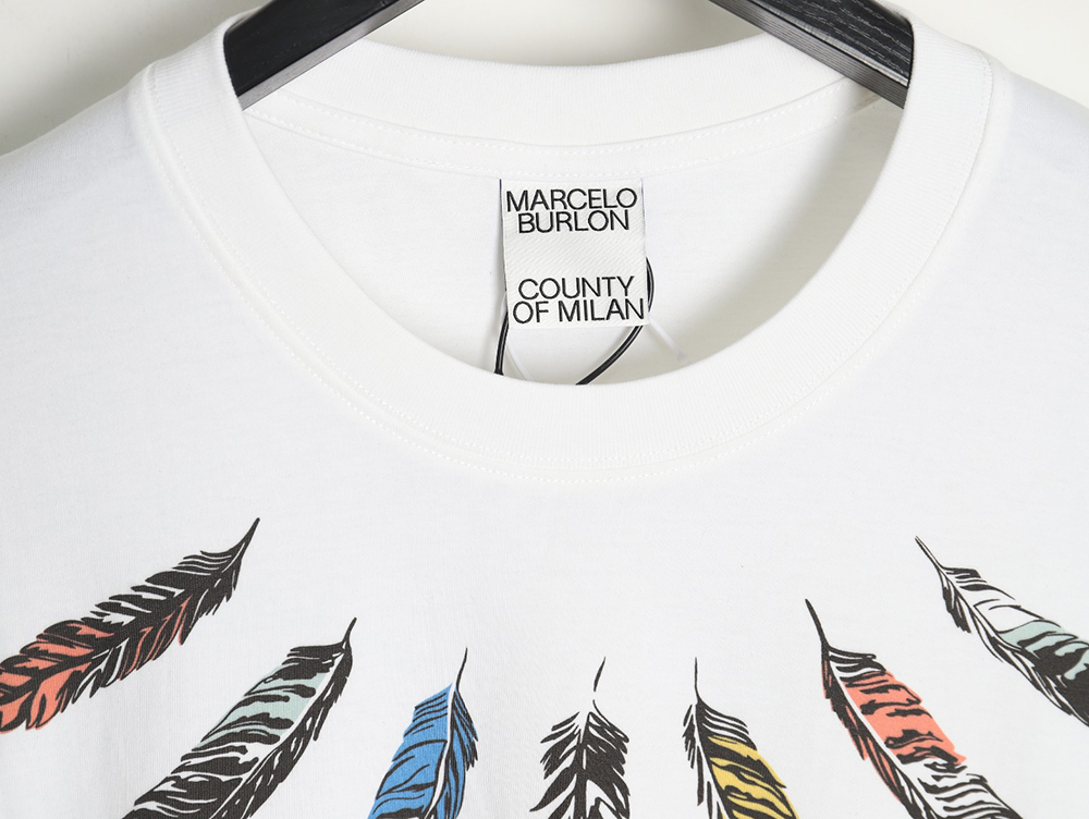 Marcelo Burlon Colorful Shoulder Feather Short Sleeve TSK1