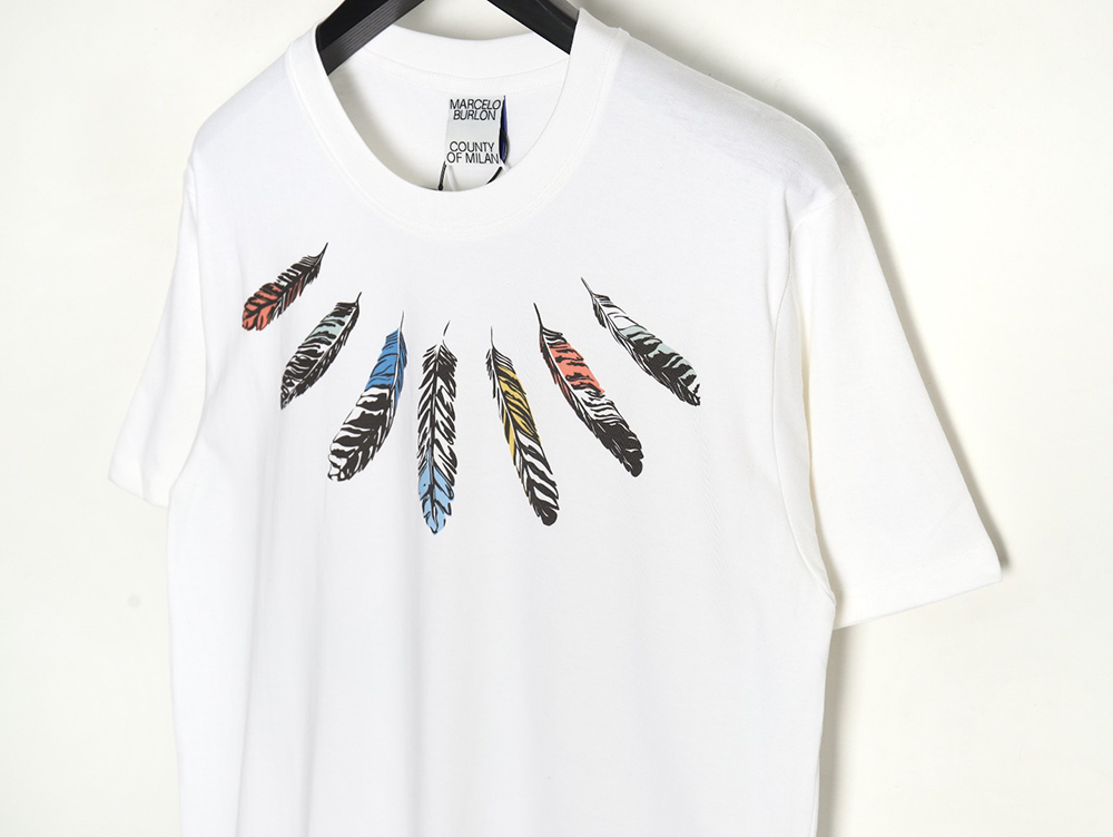 Marcelo Burlon Colorful Shoulder Feather Short Sleeve TSK1