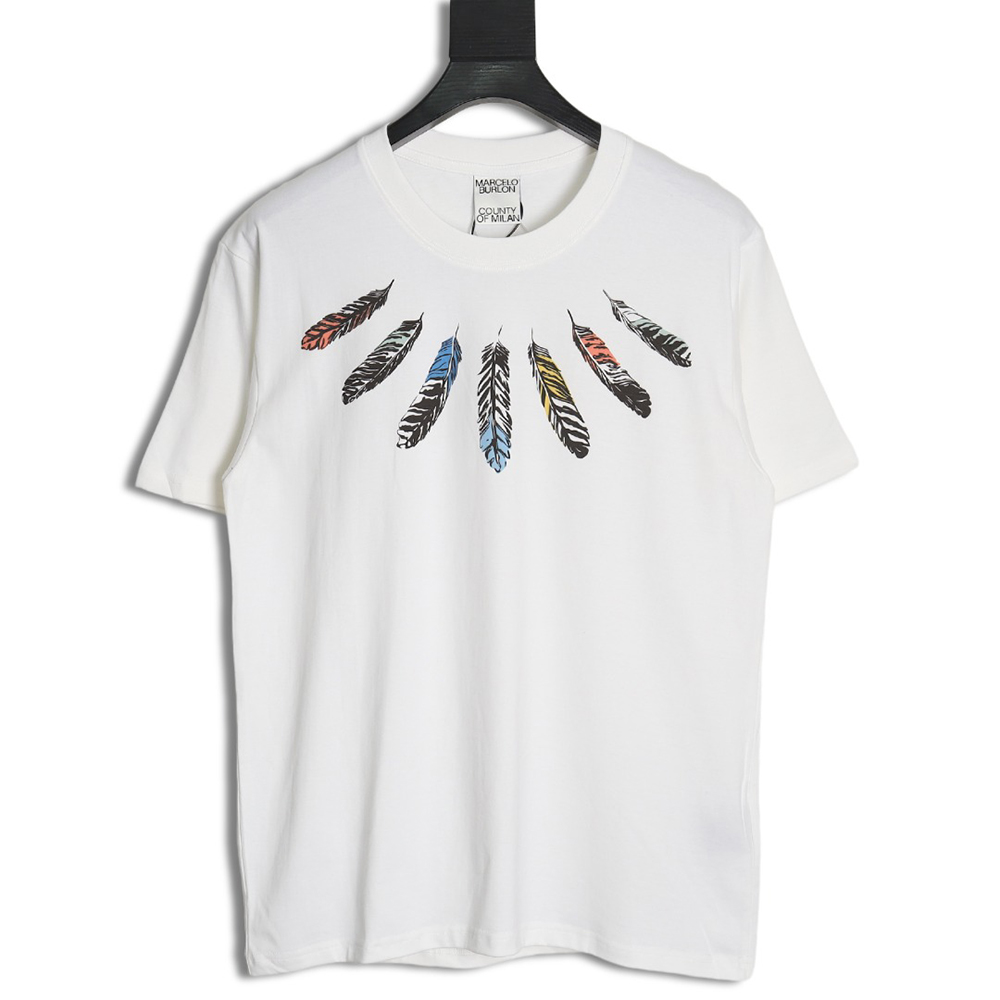 Marcelo Burlon Colorful Shoulder Feather Short Sleeve TSK1