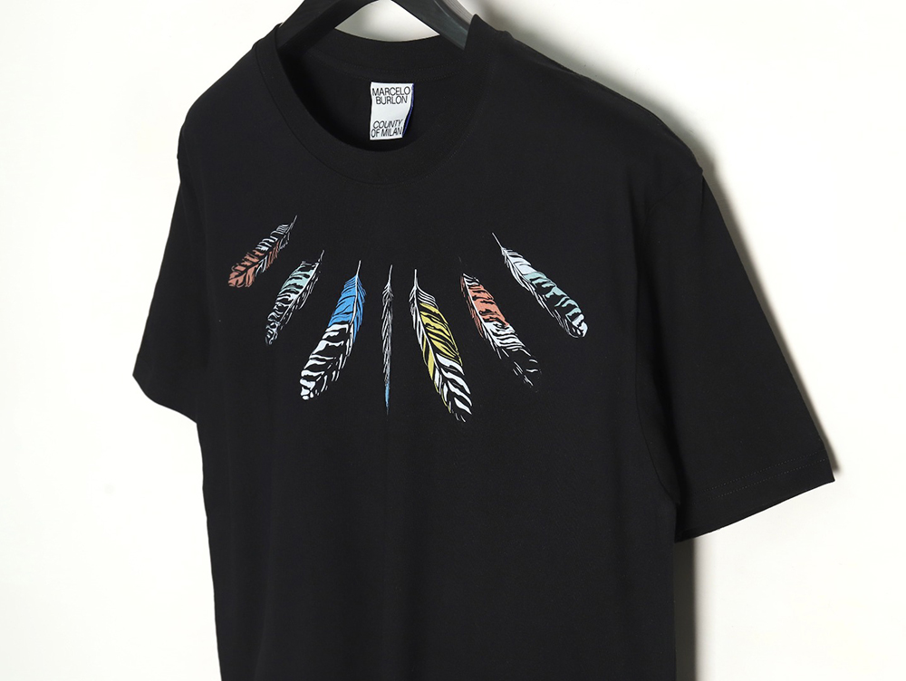 Marcelo Burlon Colorful Shoulder Feather Short Sleeve TSK2