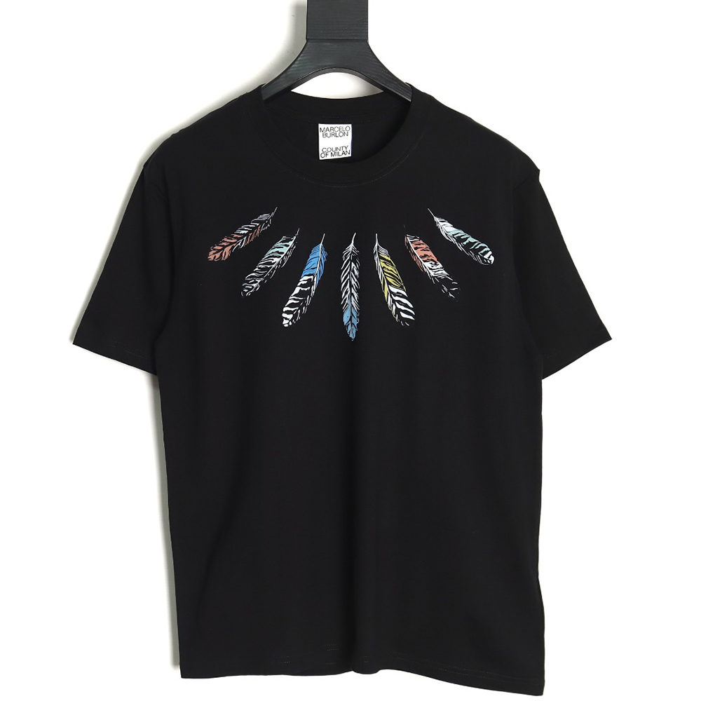 Marcelo Burlon Colorful Shoulder Feather Short Sleeve TSK2