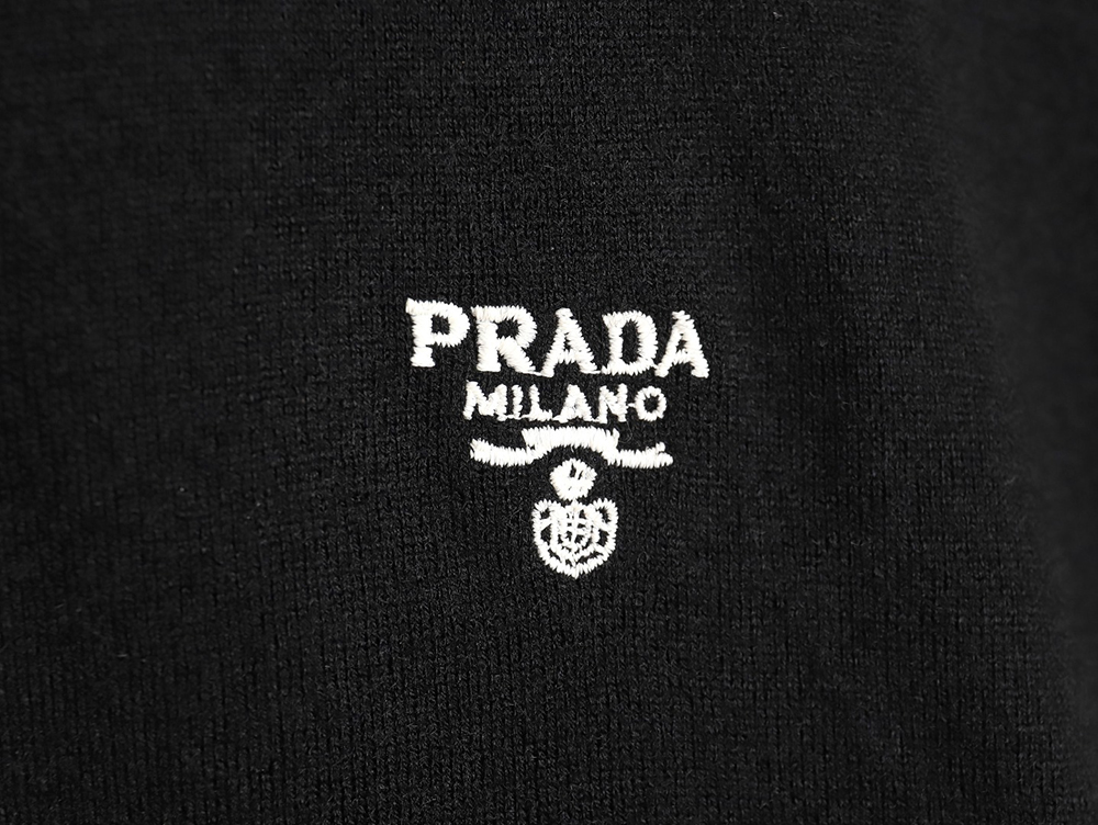 Prada Logo Embroidered Fine Wool Crew Neck Sweater