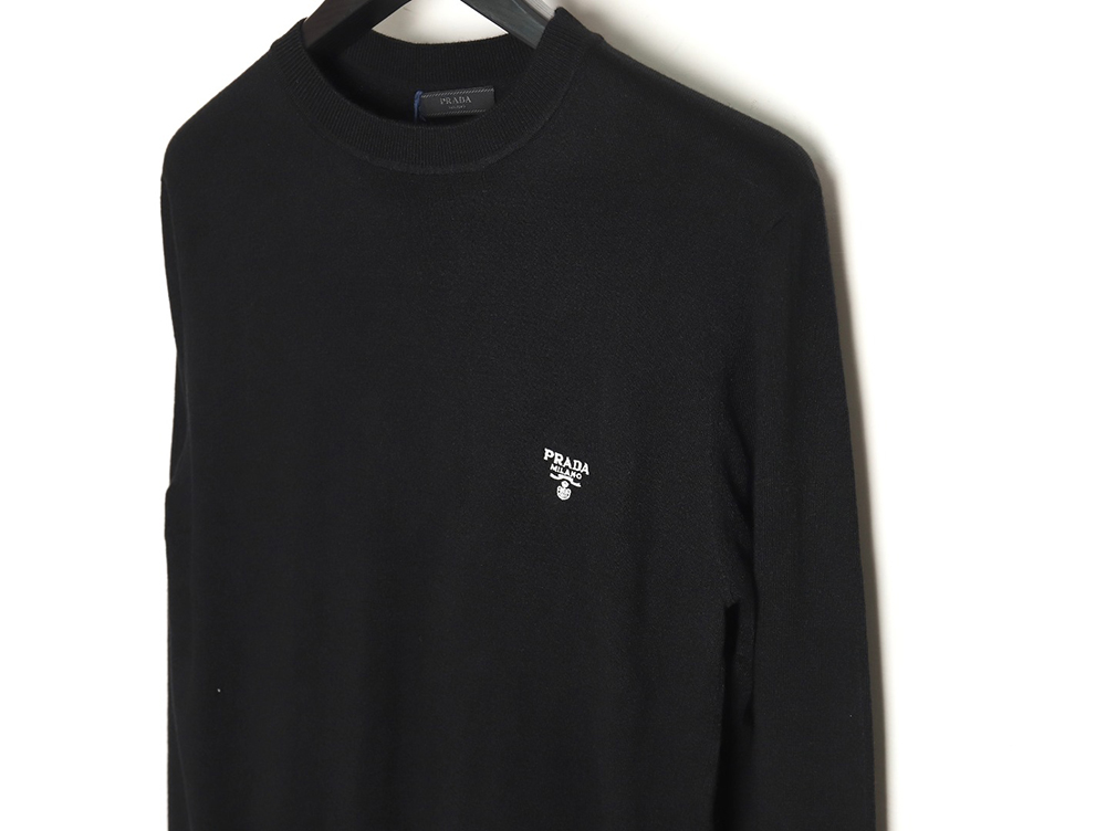 Prada Logo Embroidered Fine Wool Crew Neck Sweater