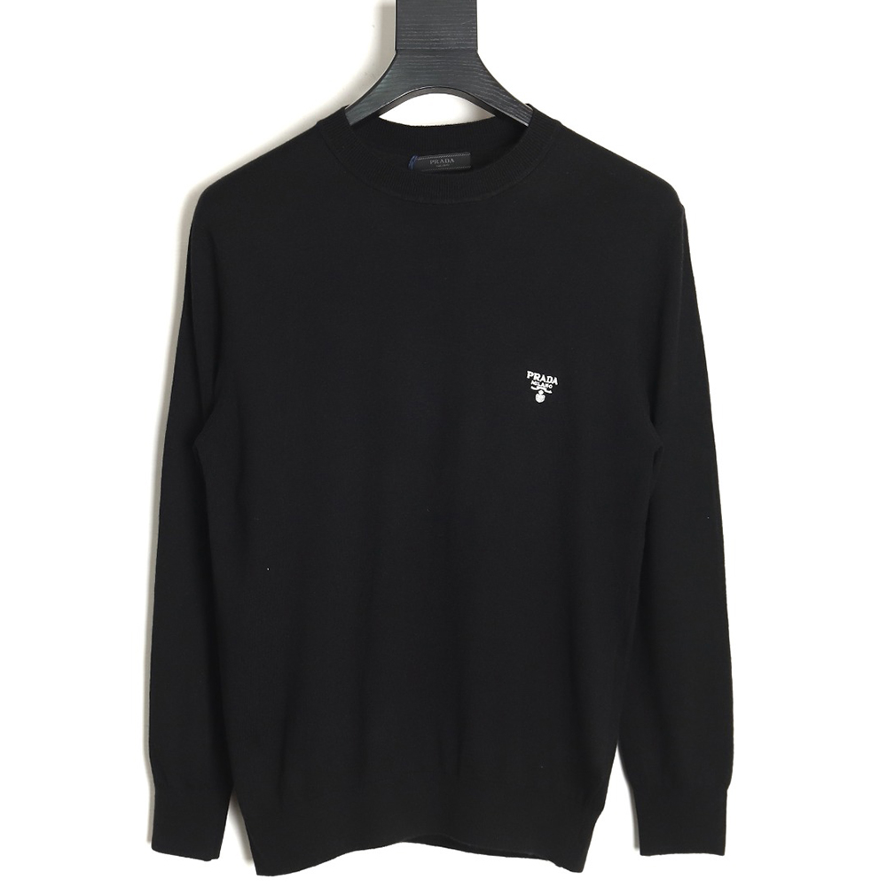 Prada Logo Embroidered Fine Wool Crew Neck Sweater