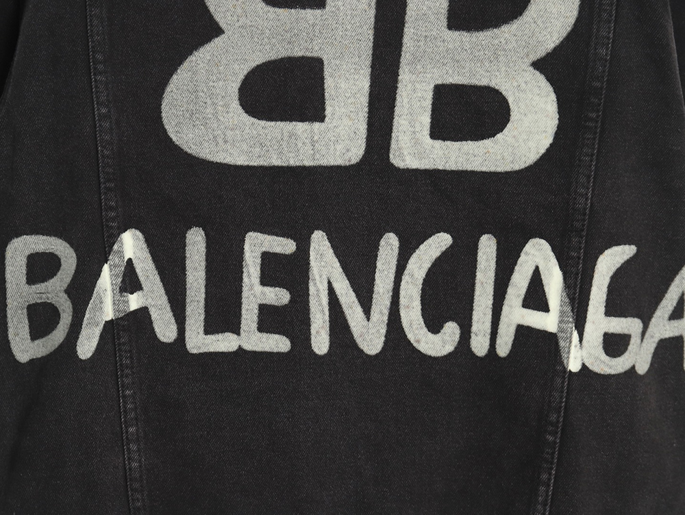 Balenciaga Double B graffiti white ink-splashed denim jacket