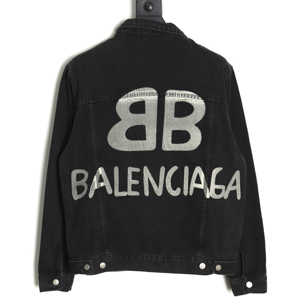 Balenciaga Double B graffiti white ink-splashed denim jacket