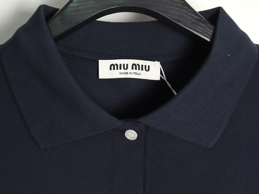 Miu Miu lettering embroidered lapel long-sleeved T-shirt