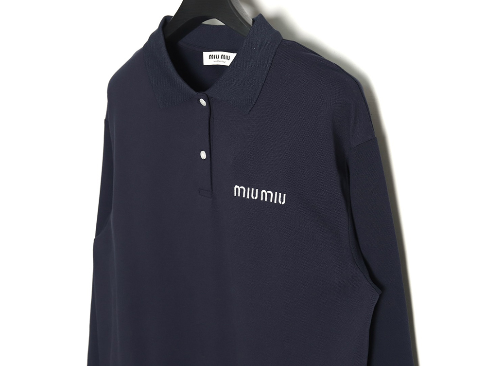 Miu Miu lettering embroidered lapel long-sleeved T-shirt