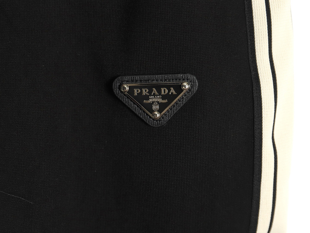 Prada triangle logo iron ribbon trousers