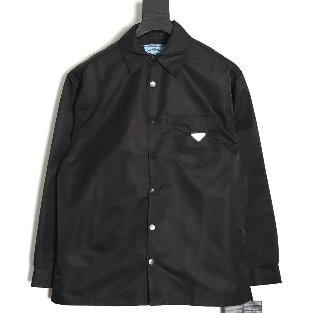 Prada Nylon Triangle Logo Long Sleeve Jacket Shirt