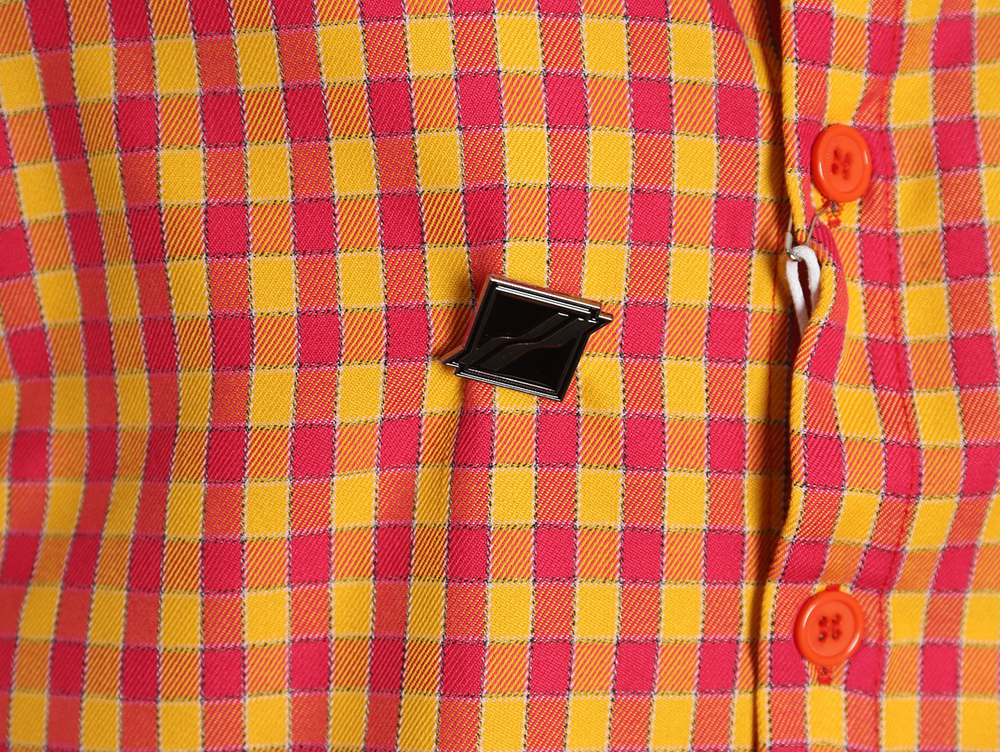 WE11 DONE Vintage Leather Badge Yellow Plaid Long Sleeve Shirt