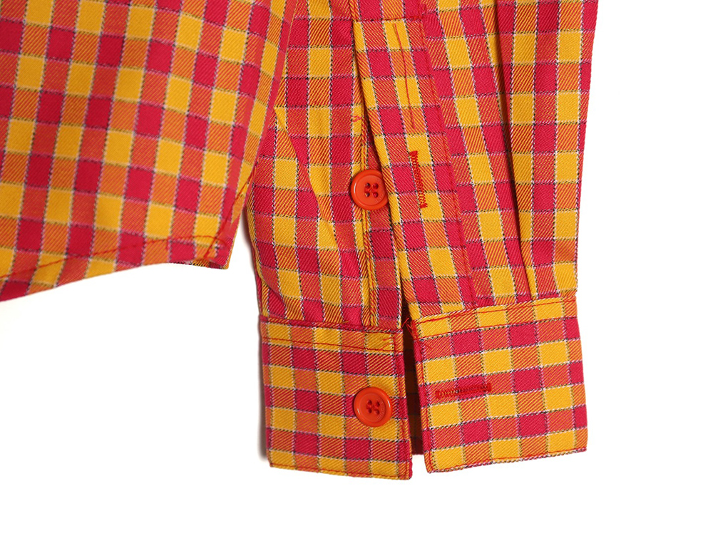 WE11 DONE Vintage Leather Badge Yellow Plaid Long Sleeve Shirt