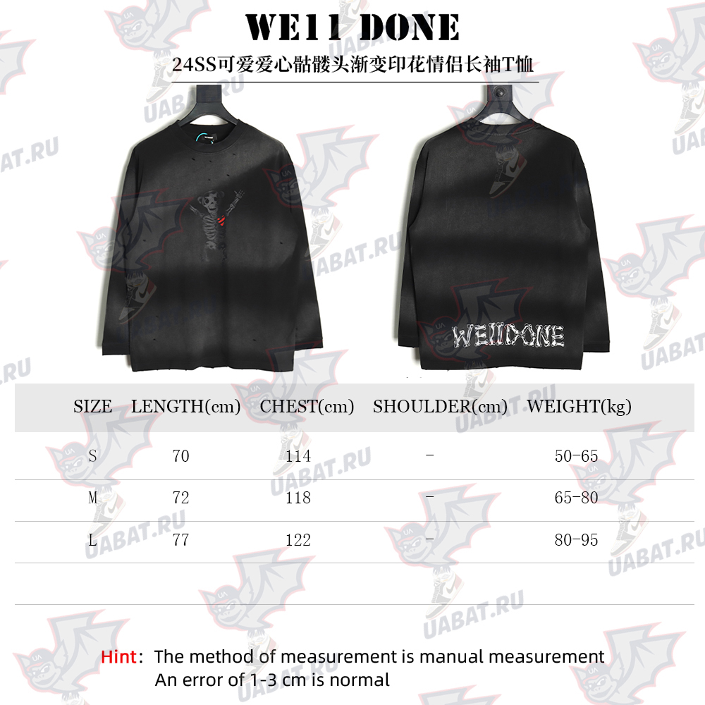 WE11 DONE Heart Skull Gradient Print Long Sleeve T-shirt TSK1