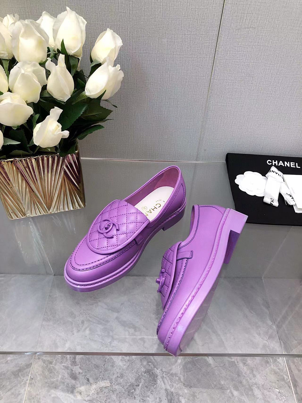 CHANEL CC Leather Loafers