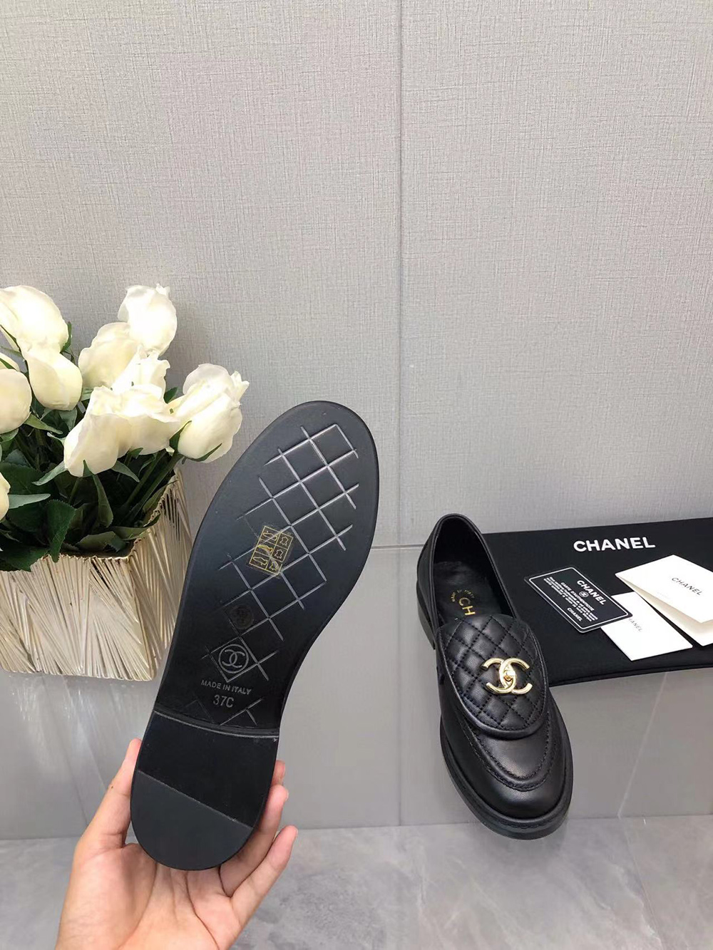 CHANEL CC Leather Loafers