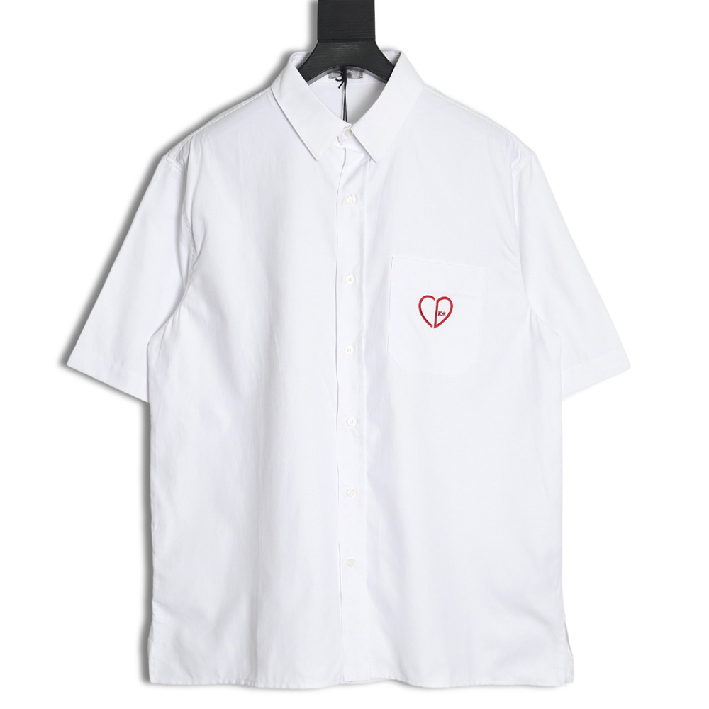 Dior short-sleeved shirt with heart embroidery on pockets