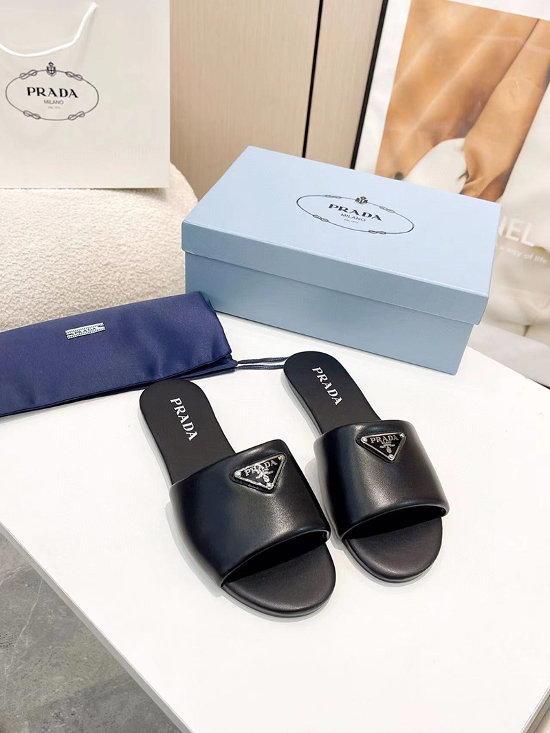 Prada Triangle-Logo Slip-On Sandals