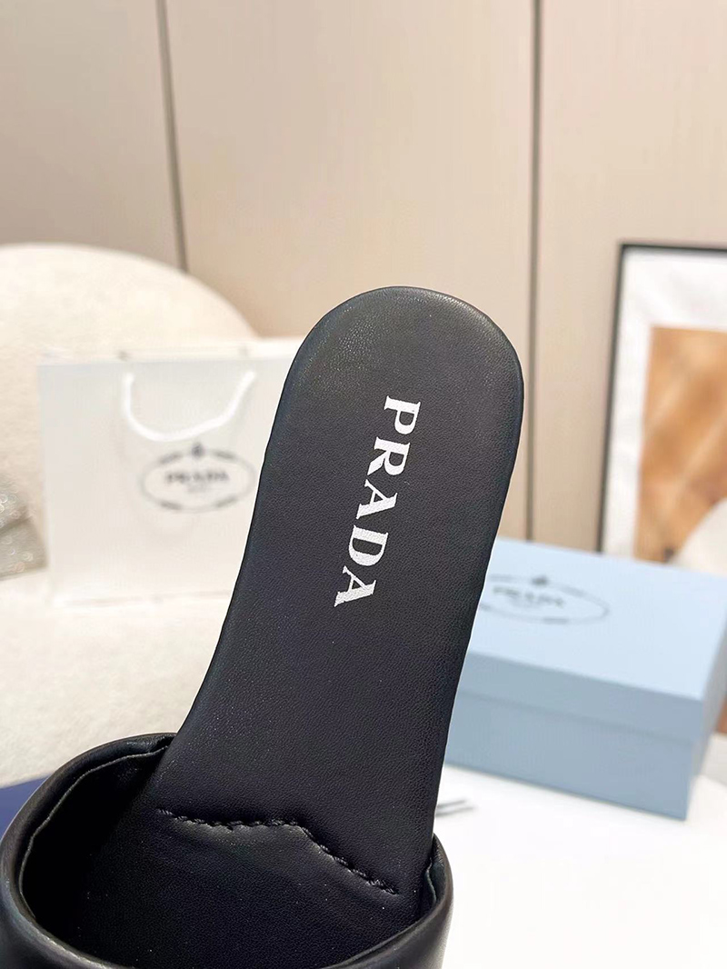 Prada Triangle-Logo Slip-On Sandals