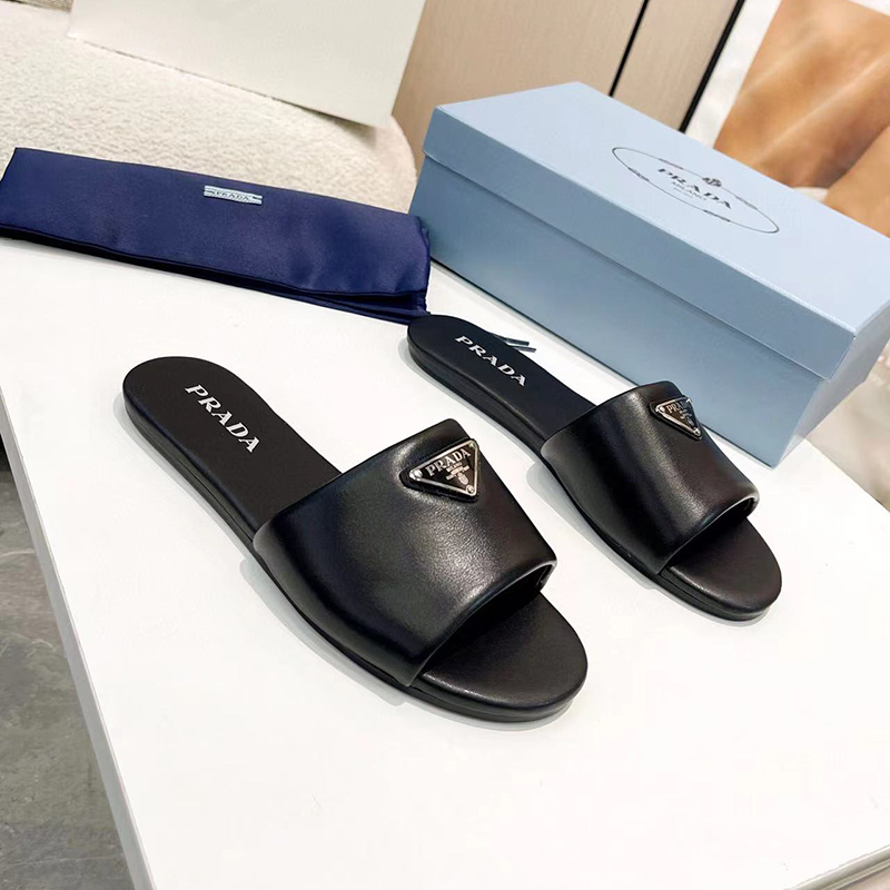 Prada Triangle-Logo Slip-On Sandals