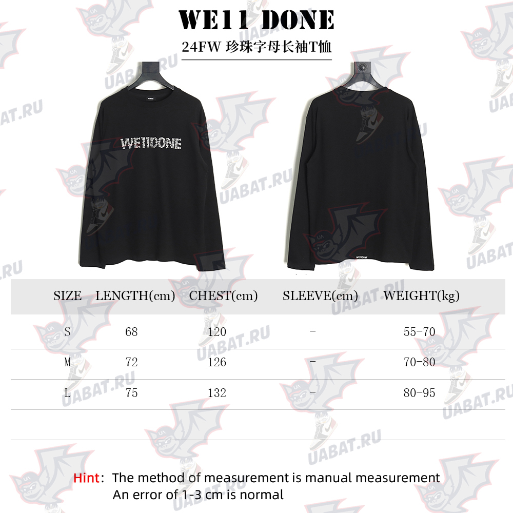 WE11 DONE Pearl Lettering Long Sleeve T-shirt TSK1