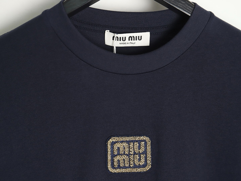 Miu Miu long-sleeved T-shirt with gold logo embroidery