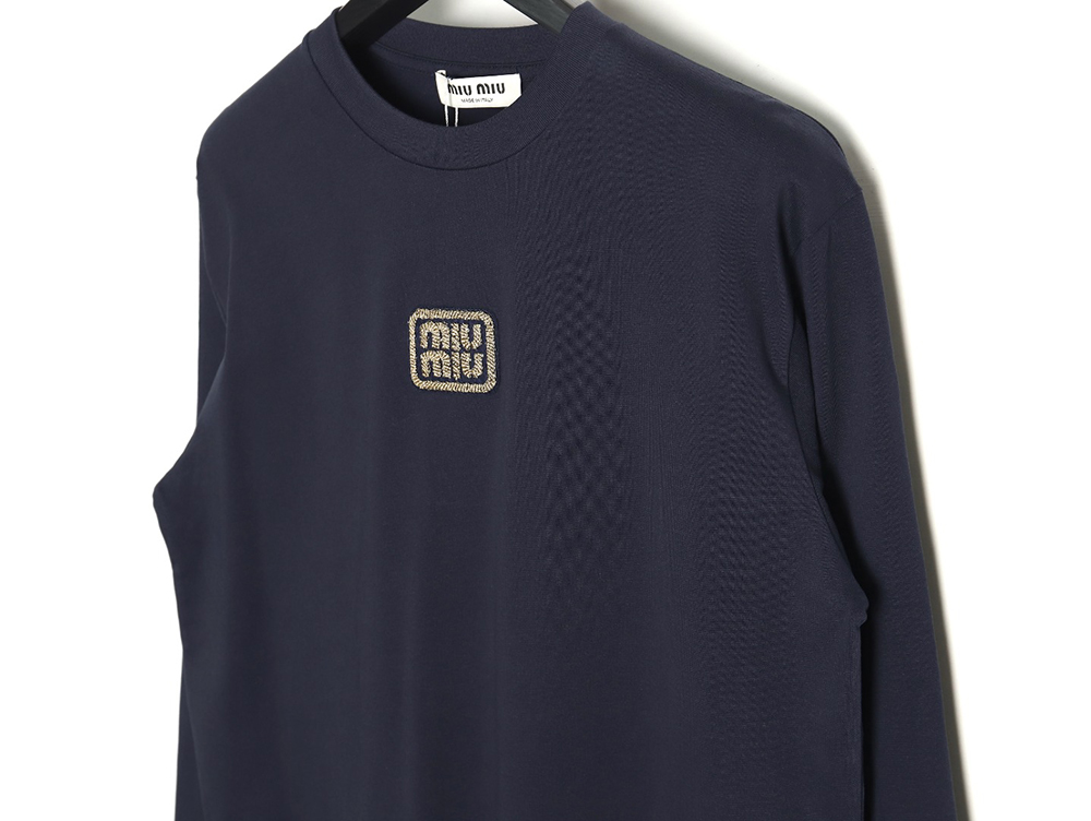 Miu Miu long-sleeved T-shirt with gold logo embroidery