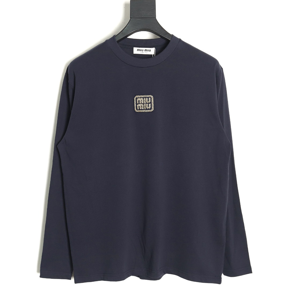 Miu Miu long-sleeved T-shirt with gold logo embroidery