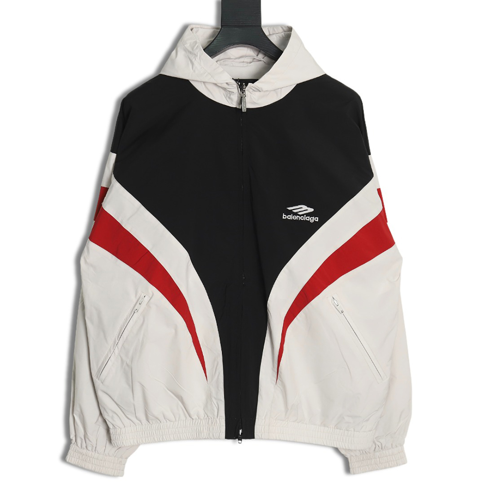 Balenciaga 3B red and white hooded windbreaker jacket