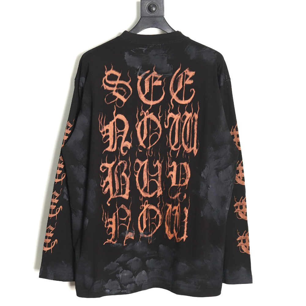 Balenciaga mud-dyed distressed metal Sanskrit long-sleeved T-shirt