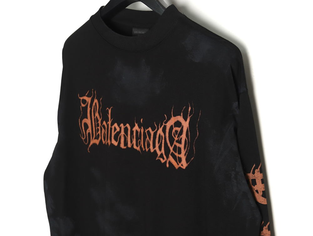 Balenciaga mud-dyed distressed metal Sanskrit long-sleeved T-shirt