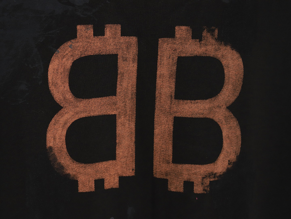 Balenciaga Double B washed hand-painted distressed Bitcoin long-sleeved T-shirt