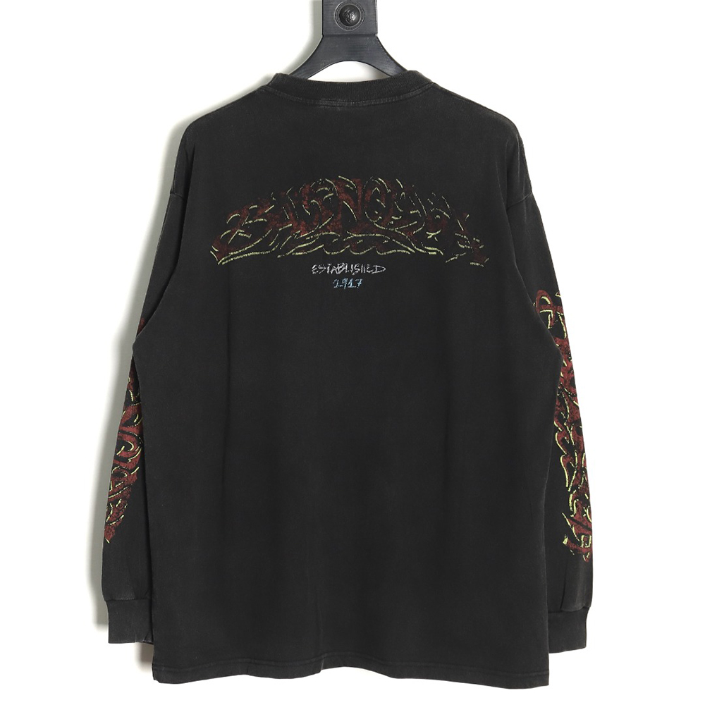 Balenciaga Sanskrit disaster flame print long-sleeved T-shirt